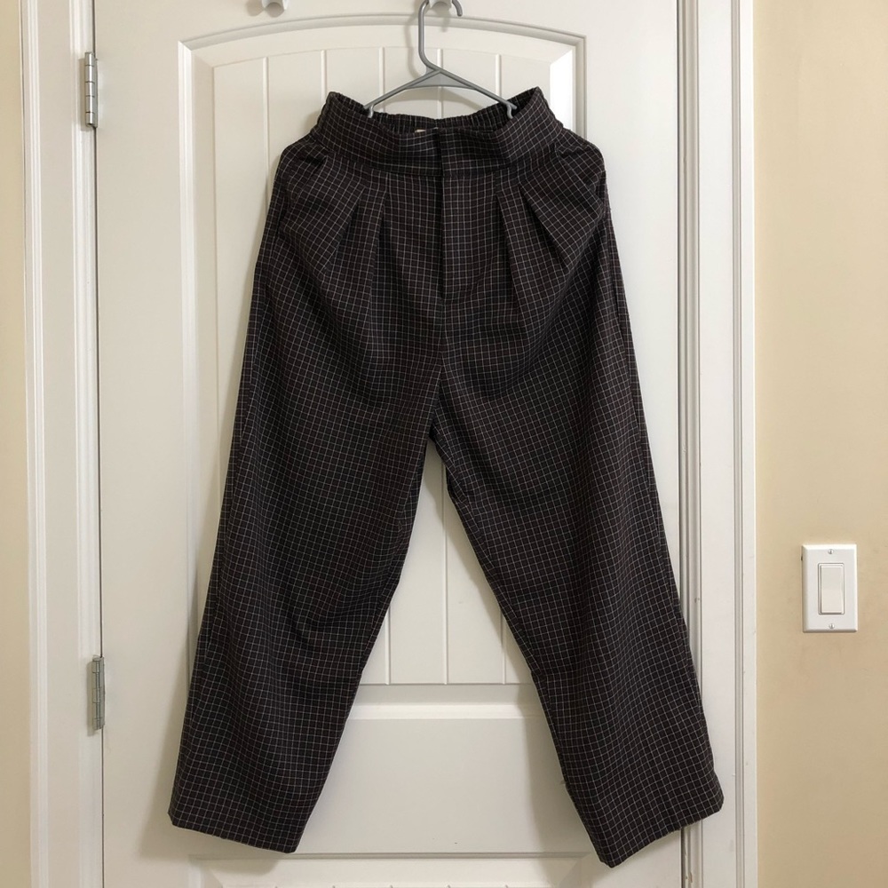 DARK BROWN PLAID TROUSERS